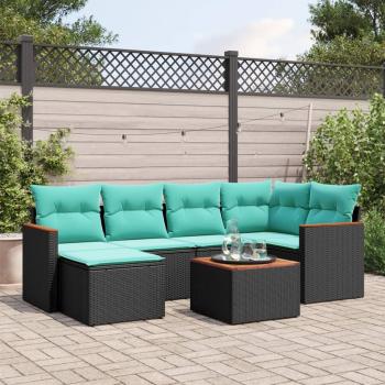 ARDEBO.de - 7-teiliges Gartensofa-Set mit Kissen, schwarzes Polyrattan
