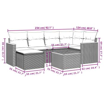 7-teiliges Gartensofa-Set mit Kissen, grau, Polyrattan