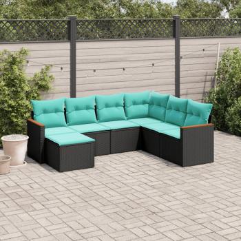 ARDEBO.de - 7-teiliges Gartensofa-Set mit Kissen, schwarzes Polyrattan