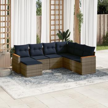 ARDEBO.de - 7-teiliges Gartensofa-Set mit Kissen, grau, Polyrattan