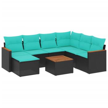 8-teiliges Gartensofa-Set mit Kissen, schwarzes Polyrattan