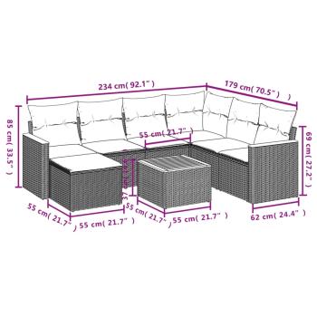 8-teiliges Gartensofa-Set mit Kissen, schwarzes Polyrattan
