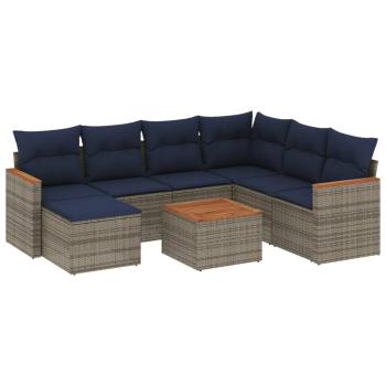 8-teiliges Gartensofa-Set mit Kissen, grau, Polyrattan