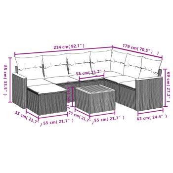 8-teiliges Gartensofa-Set mit Kissen, grau, Polyrattan