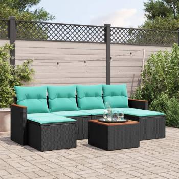 ARDEBO.de - 7-teiliges Gartensofa-Set mit Kissen, schwarzes Polyrattan