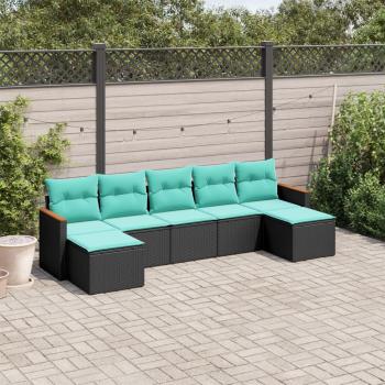ARDEBO.de - 7-teiliges Gartensofa-Set mit Kissen, schwarzes Polyrattan