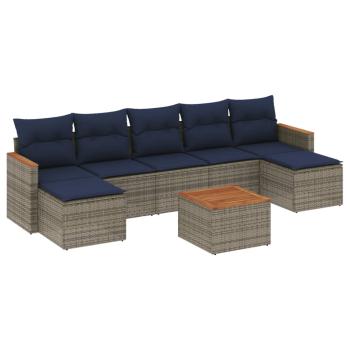 8-teiliges Gartensofa-Set mit Kissen, grau, Polyrattan