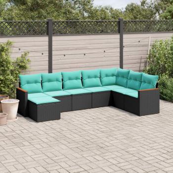 ARDEBO.de - 8-teiliges Gartensofa-Set mit Kissen, schwarzes Polyrattan