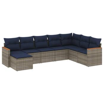 8-teiliges Gartensofa-Set mit Kissen, grau, Polyrattan