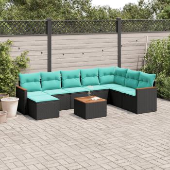 ARDEBO.de - 9-teiliges Gartensofa-Set mit Kissen, schwarzes Polyrattan