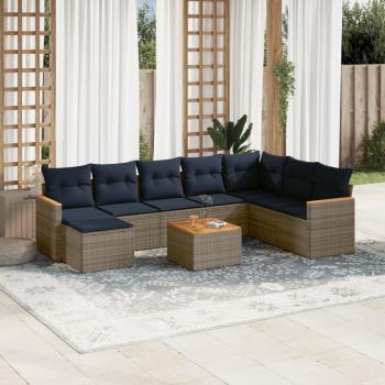ARDEBO.de - 9-teiliges Gartensofa-Set mit Kissen, grau, Polyrattan
