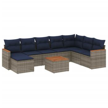 9-teiliges Gartensofa-Set mit Kissen, grau, Polyrattan