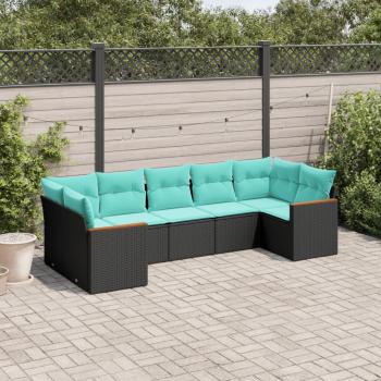 ARDEBO.de - 7-teiliges Gartensofa-Set mit Kissen, schwarzes Polyrattan