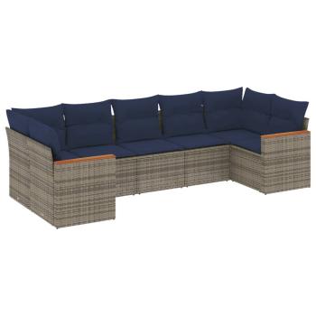 7-teiliges Gartensofa-Set mit Kissen, grau, Polyrattan