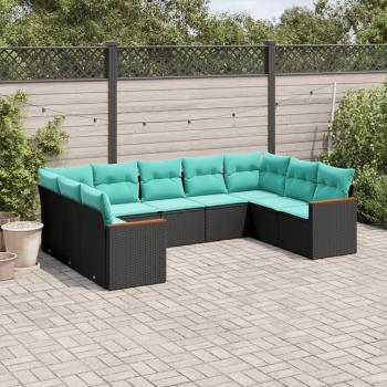 ARDEBO.de - 9-teiliges Gartensofa-Set mit Kissen, schwarzes Polyrattan