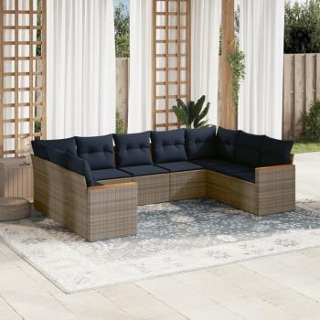 ARDEBO.de - 9-teiliges Gartensofa-Set mit Kissen, grau, Polyrattan