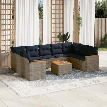 ARDEBO.de - 10-teiliges Gartensofa-Set mit Kissen, grau, Polyrattan
