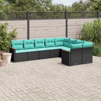 ARDEBO.de - 9-teiliges Gartensofa-Set mit Kissen, schwarzes Polyrattan