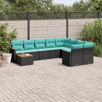 ARDEBO.de - 10-teiliges Gartensofa-Set mit Kissen, schwarzes Polyrattan