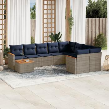 ARDEBO.de - 10-teiliges Gartensofa-Set mit Kissen, grau, Polyrattan