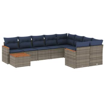 10-teiliges Gartensofa-Set mit Kissen, grau, Polyrattan