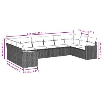 10-teiliges Gartensofa-Set mit Kissen, schwarzes Polyrattan