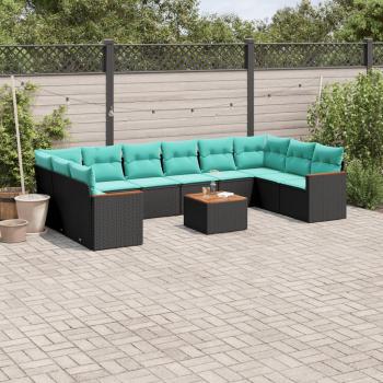 ARDEBO.de - 11-teiliges Gartensofa-Set mit Kissen, schwarzes Polyrattan