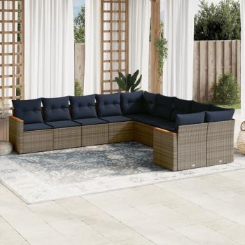 ARDEBO.de - 10-teiliges Gartensofa-Set mit Kissen, grau, Polyrattan