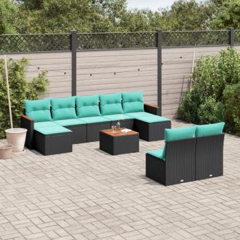 ARDEBO.de - 10-teiliges Gartensofa-Set mit Kissen, schwarzes Polyrattan