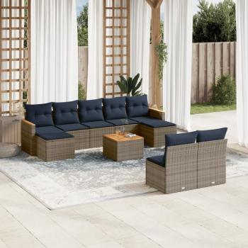 ARDEBO.de - 10-teiliges Gartensofa-Set mit Kissen, grau, Polyrattan