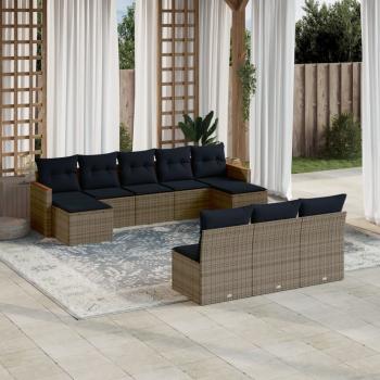 ARDEBO.de - 10-teiliges Gartensofa-Set mit Kissen, grau, Polyrattan