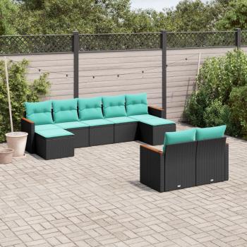 ARDEBO.de - 9-teiliges Gartensofa-Set mit Kissen, schwarzes Polyrattan