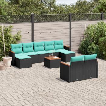ARDEBO.de - 10-teiliges Gartensofa-Set mit Kissen, schwarzes Polyrattan