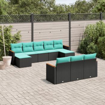 ARDEBO.de - 10-teiliges Gartensofa-Set mit Kissen, schwarzes Polyrattan
