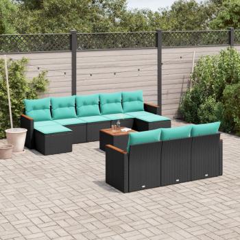 ARDEBO.de - 11-teiliges Gartensofa-Set mit Kissen, schwarzes Polyrattan