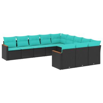ARDEBO.de - 11-teiliges Gartensofa-Set mit Kissen, schwarzes Polyrattan
