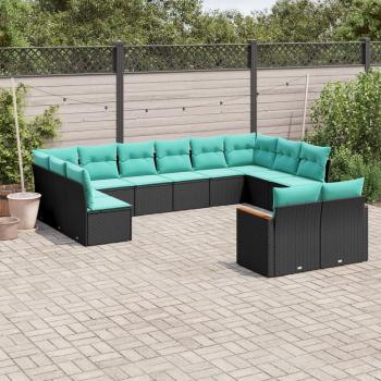 ARDEBO.de - 12-teiliges Gartensofa-Set mit Kissen, schwarzes Polyrattan