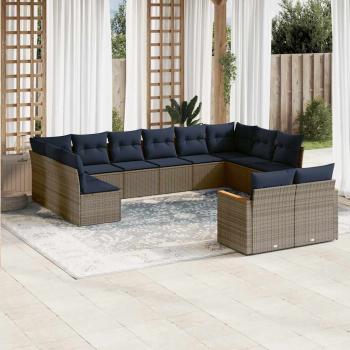 ARDEBO.de - 12-teiliges Gartensofa-Set mit Kissen, grau, Polyrattan