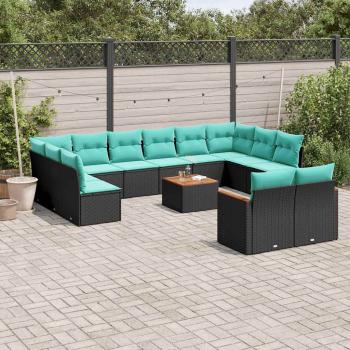 ARDEBO.de - 13-teiliges Gartensofa-Set mit Kissen, schwarzes Polyrattan