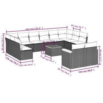 13-teiliges Gartensofa-Set mit Kissen, grau, Polyrattan