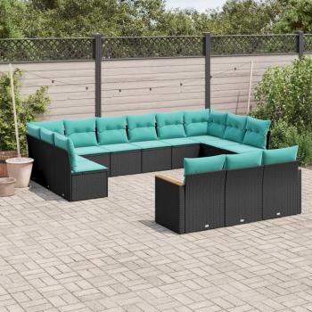 ARDEBO.de - 13-teiliges Gartensofa-Set mit Kissen, schwarzes Polyrattan