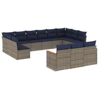 13-teiliges Gartensofa-Set mit Kissen, grau, Polyrattan
