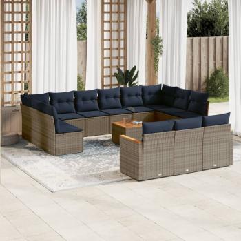 ARDEBO.de - 14-teiliges Gartensofa-Set mit Kissen, grau, Polyrattan