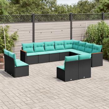 ARDEBO.de - 12-teiliges Gartensofa-Set mit Kissen, schwarzes Polyrattan