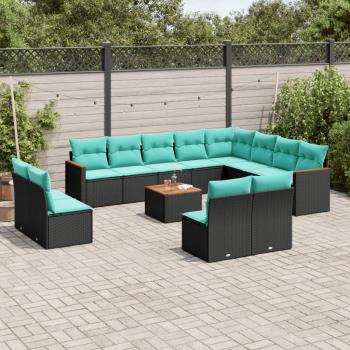 ARDEBO.de - 13-teiliges Gartensofa-Set mit Kissen, schwarzes Polyrattan