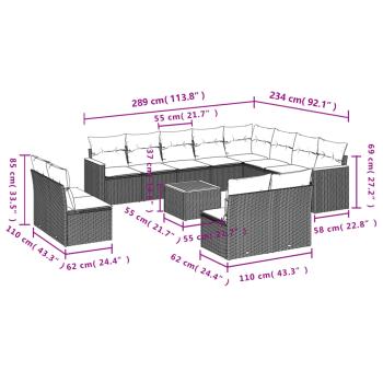 13-teiliges Gartensofa-Set mit Kissen, grau, Polyrattan