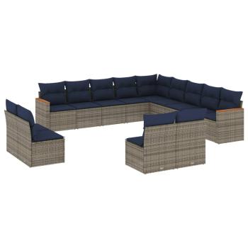 13-teiliges Gartensofa-Set mit Kissen, grau, Polyrattan