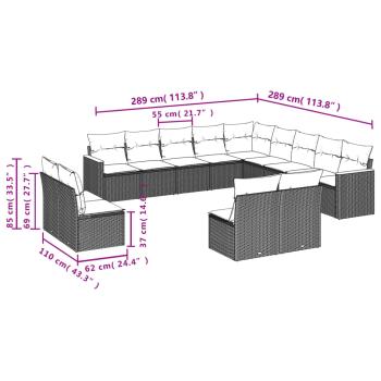 13-teiliges Gartensofa-Set mit Kissen, grau, Polyrattan