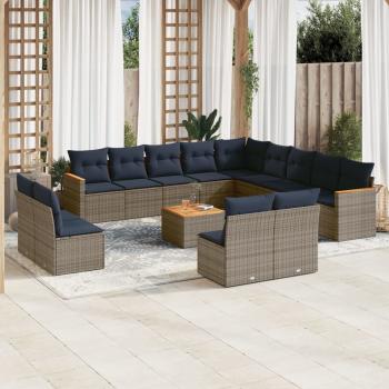 ARDEBO.de - 14-teiliges Gartensofa-Set mit Kissen, grau, Polyrattan