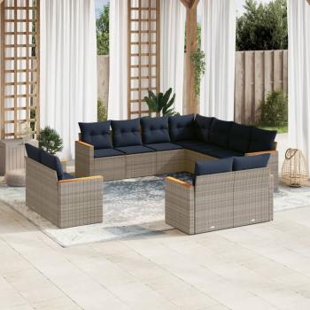 ARDEBO.de - 11-teiliges Gartensofa-Set mit Kissen, grau, Polyrattan